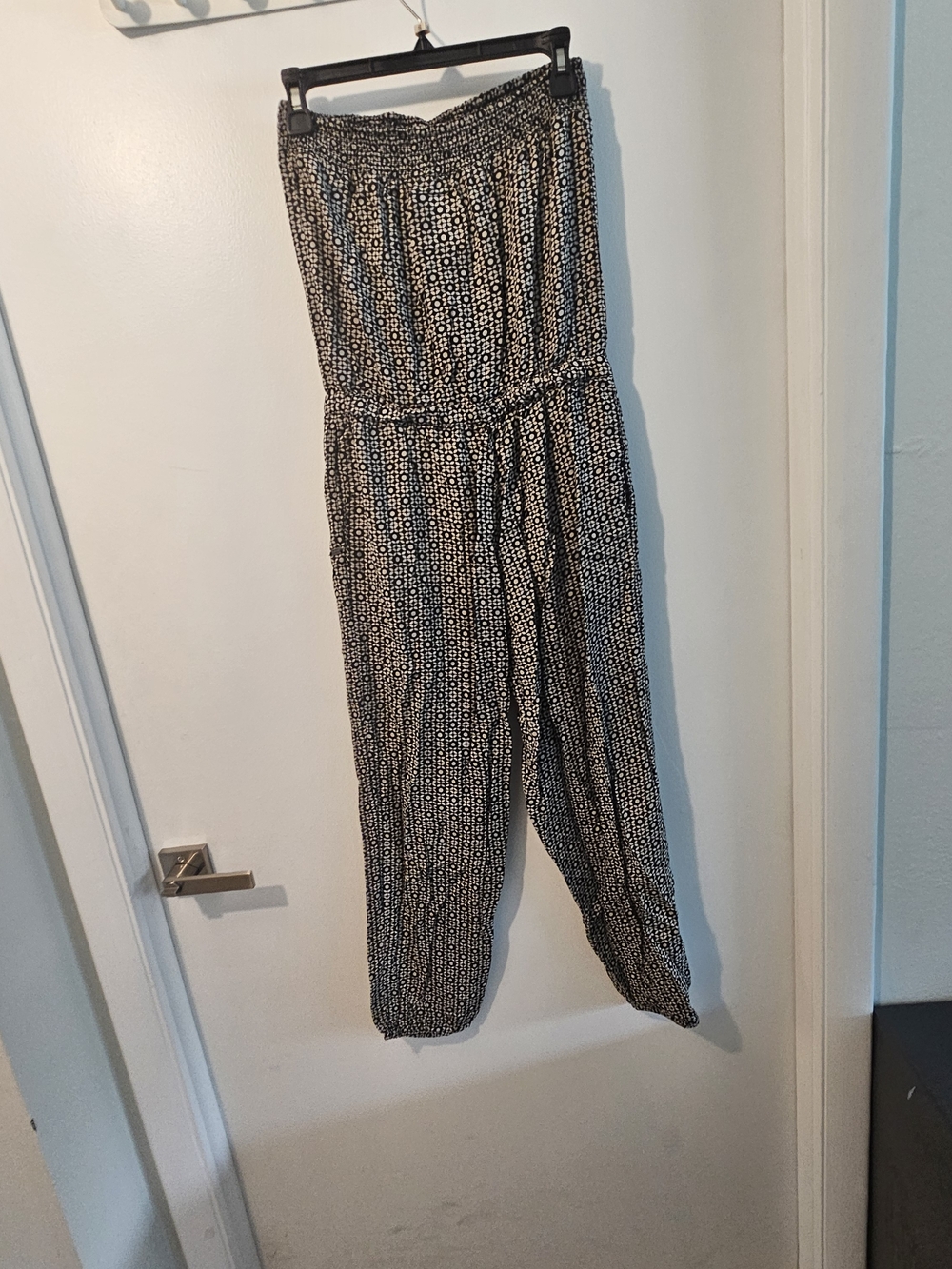 Superdry Black and White Printed Strapless Jumpsuit